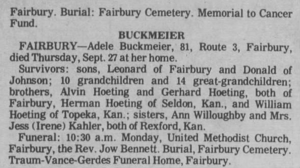 Obituary for Adele BUCKMEIER (Aged 81)
